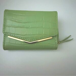 Trifold Sage Green Wallet with Gold Accent Matcha Mint Faux Leather